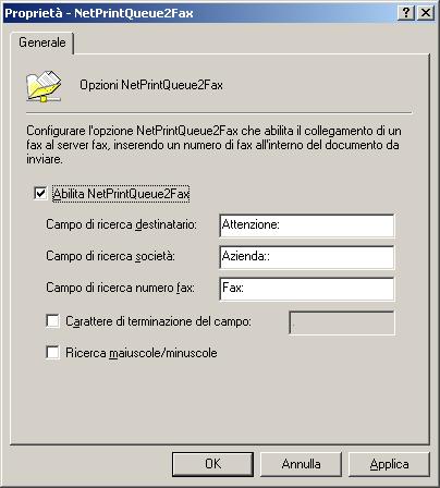 7.11.1 Configurazione delle opzioni di NetPrintQueue2FAX È necessario configurare GGFI FaxMaker affinché individui gli identificatori dei dati dei destinatari.