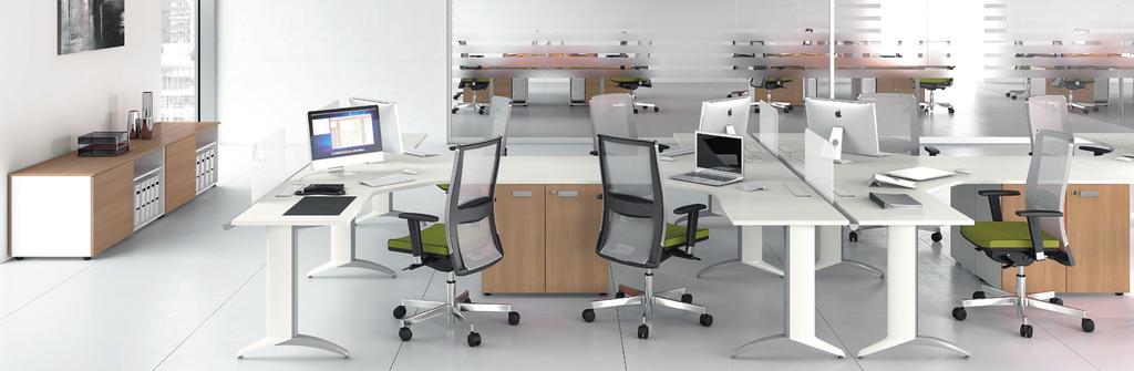 FID03 DESKING Desking, la soluzione ideale per configurazioni compatte singole o multiple, è il sistema con i caratteristici sostegni a T, per una massima libertà di azione.