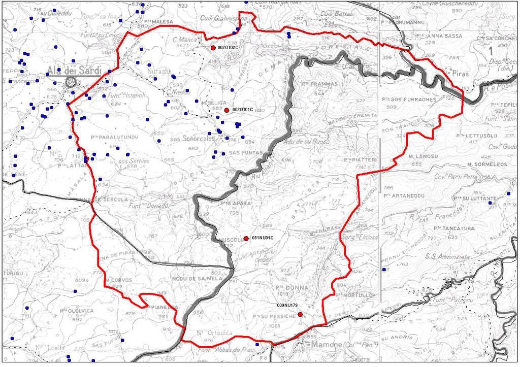 6) Descrizione della Zona Infetta del selvatico di Alà dei Sardi-Bitti : La Zona Infetta si estende a partire dall incrocio tra Via Lussu, a Est del paese di Alà dei Sardi, e tra la SS389dir,