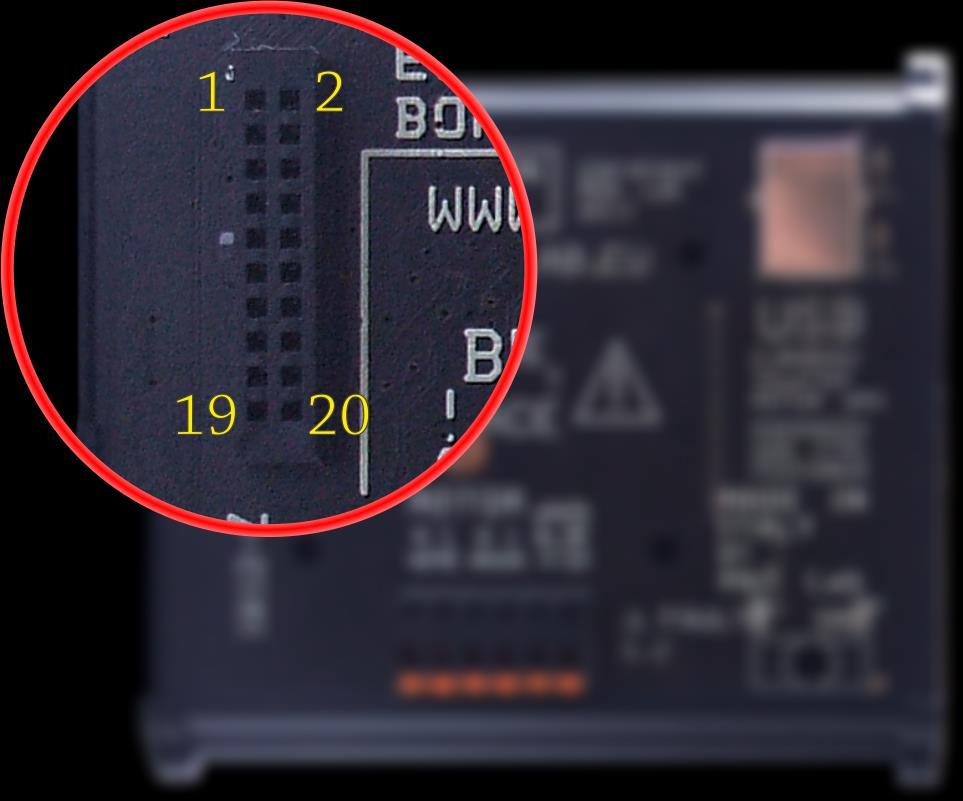 A: Connettore per segnali digitali di I/O o di interfacce di espansione Questo connettore consente di pilotare il Driver Microstepper USB in modalità stand-alone, tramite segnali TTL standard.