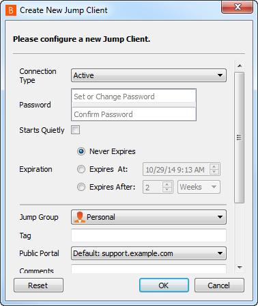 Per impostare quando gli utenti possono accedere a questo Jump Client, selezionare Procedura Jump. Queste procedure sono configurate dall amministratore nell interfaccia /login.