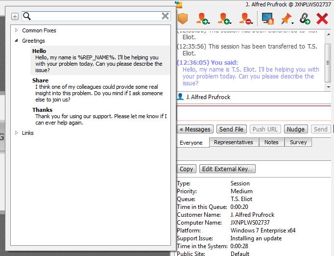 Chat con un cliente durante una sessione Per l'intera durata della sessione, il tecnico di supporto può chattare con il cliente remoto.