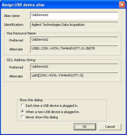 8 Al termine dell'installazione viene visualizzata la finestra di dialogo Assign USB device alias, riportata di seguito.