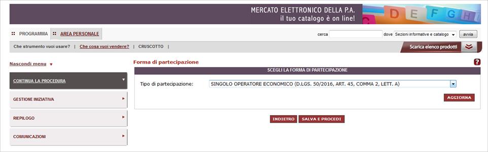 Figura 16 Forma di partecipazione Singolo operatore economico 2.