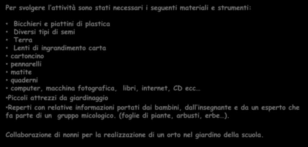 MATERIALI, APPARECCHI E STRUMENTI IMPIEGATI Per svolgere l attività sono stati necessari i seguenti materiali e strumenti: Bicchieri e piattini