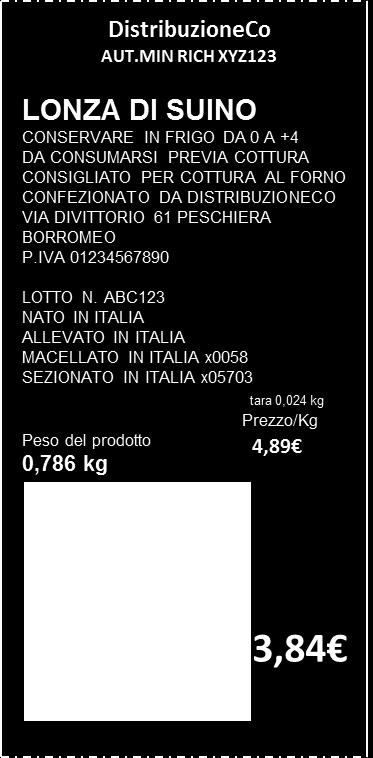 Scontrino o etichetta applicata a prodotto a peso variabile, con EAN-13 (a sinistra) e GS1