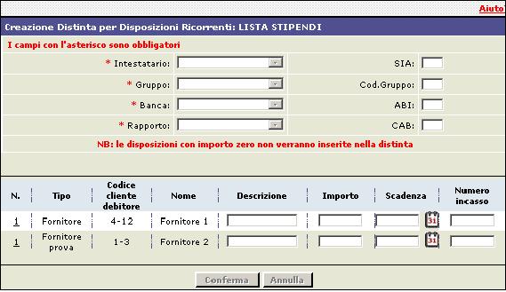 il C/C ordinante. Valorizzando i campi Intestatario, Gruppo, Banca e Rapporto si abilitano rispettivamente i campi SIA, Codice gruppo, ABI e CAB.