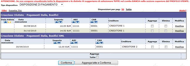 Creazione distinte. Nella parte superiore della maschera è presente un pulsante (denominato Filtri) per la ricerca delle distinte.