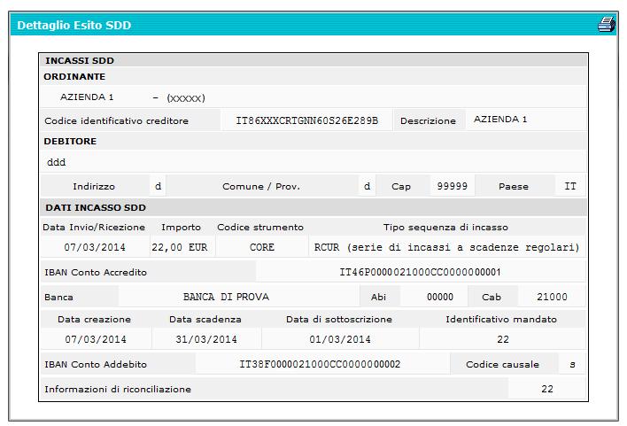 3.2.13. Esiti SDD L elenco comprende gli esiti degli incassi SDD. L Ordinante, il Debitore, la Data d invio, l Importo, l Esito, il Motivo e la Data Ricezione sono organizzati in colonne.