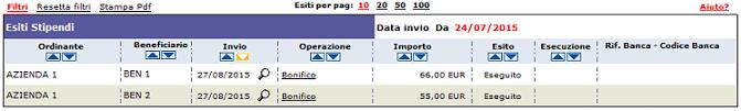 3.2.14. Esiti Stipendi L elenco raccoglie gli esiti dei pagamenti stipendi richiesti dall azienda.