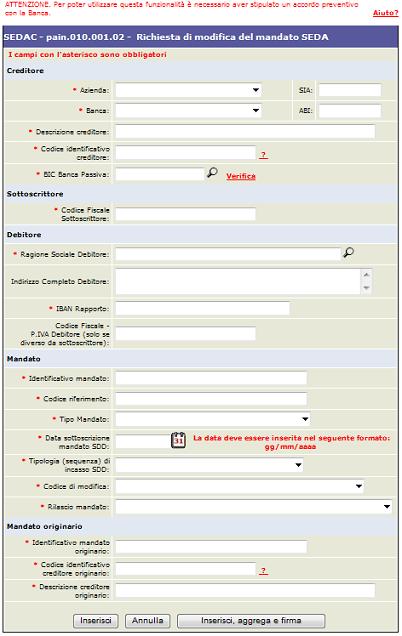 3.4.1.2. Richiesta Modifica Mandato SEDA SEDAC Richiesta di modifica del mandato.