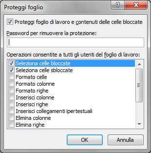 3. A questo punto può essere attivata la protezione del foglio e impostata la password.