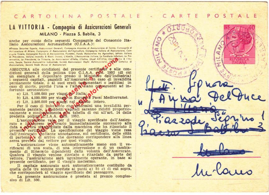 5.11.1962 dall Aeroporto di Milano Linate Cartolina postale da L.