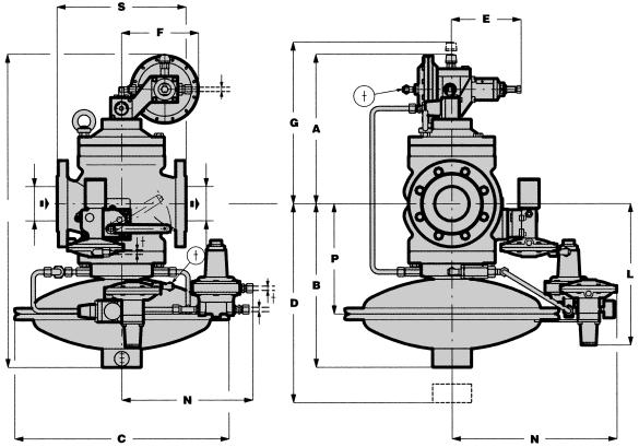 INGOMBRI E DIMENSIONI - OVERALL DIMENSIONS in mm TERVAL S F E X G A H DN DN W D B P L N C N Calibro (DN) 50 65 80 100 Size 2 2 1 /2 3 4 S (*) 254 276 298 352 A 313 341 346 429 B 308 373 380 410 C 375