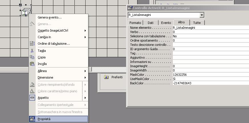 mantenendo l oggetto R_ListaImmagini selezionato, premere il tasto destro del mouse e scegliere la
