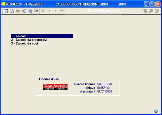 RESDEC08: ricalcolo dati decontribuzione per l anno 2008 Il programma RESDEC08 consente di: A. calcolare i dati per la determinazione degli importi da decontribuire con riferimento all anno 2008; B.