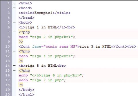 UdA 1 Fondamenti di programmazione in php All interno di questo volume utilizziamo una notazione particolare, utile soprattutto per i neowti, si tratta di digitare il codice HTML, quando inserito