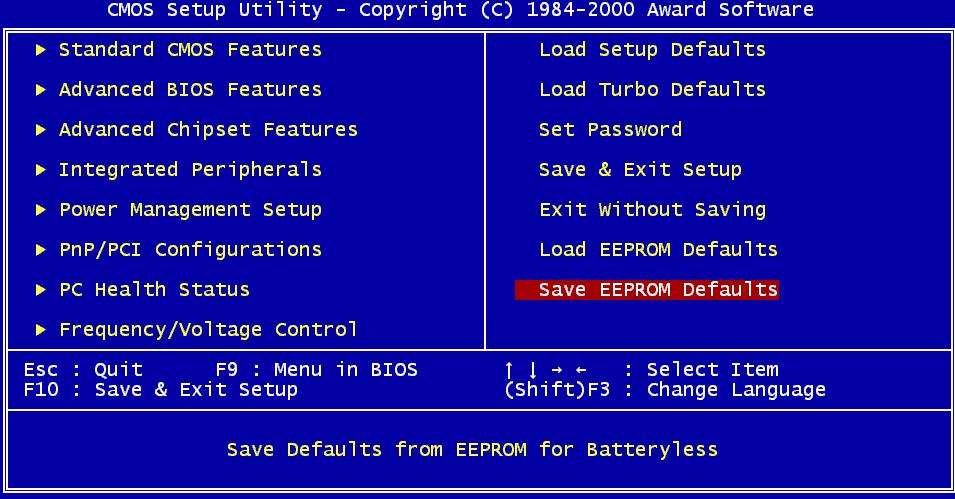 Save EEPROM Default Potete utilizzare questa voce per salvare i parametri scelti da voi nella EEPROM.