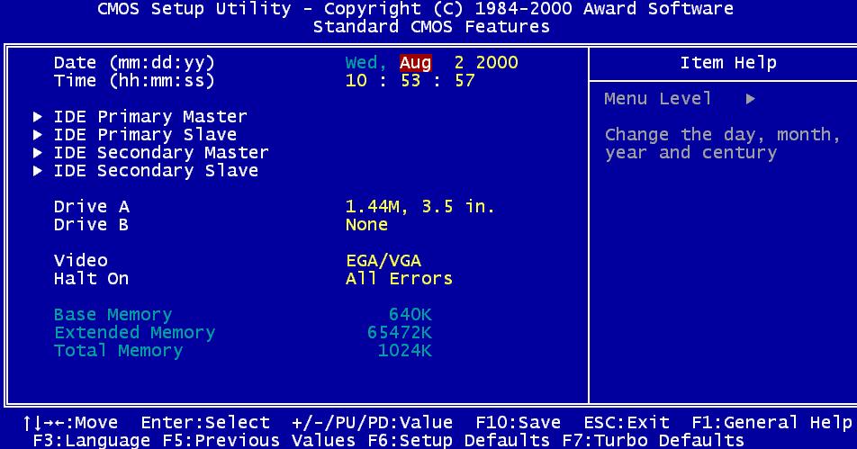 Standard CMOS Setup.