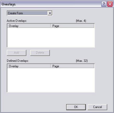 7. Nella finestra Overlay, scegliere l'opzione Create Form dall'elenco a discesa (4). 8. Fare clic su OK per chiudere la finestra relativa alle proprietà del documento. 9.