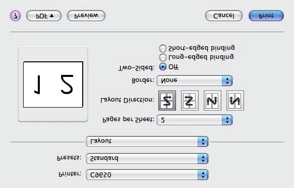 MAC OS X. Selezionare Layout (). 3 4. Dal menu Pagine per foglio () selezionare il numero di pagine da adattare in un singolo foglio di carta. 3. Se necessario, modificare l'orientamento (3) del layout delle pagine del documento su ciascun foglio di carta.