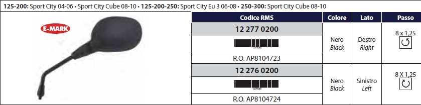 R122760200 Specchio sport city sx R122760200 ap8104724 R122761710 Specchio Sym HD2 125-200 sx