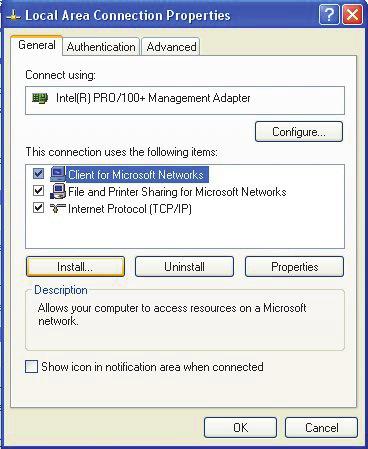 Figura 7-8 La finestra di dialogo Proprietà per la connessione selezionata (Windows XP) 5.