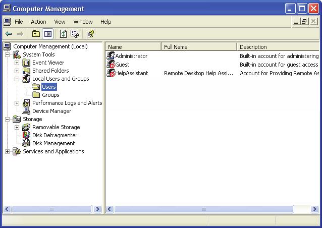 Figura 7-11 La finestra di dialogo Gestione Computer con Windows XP 3.