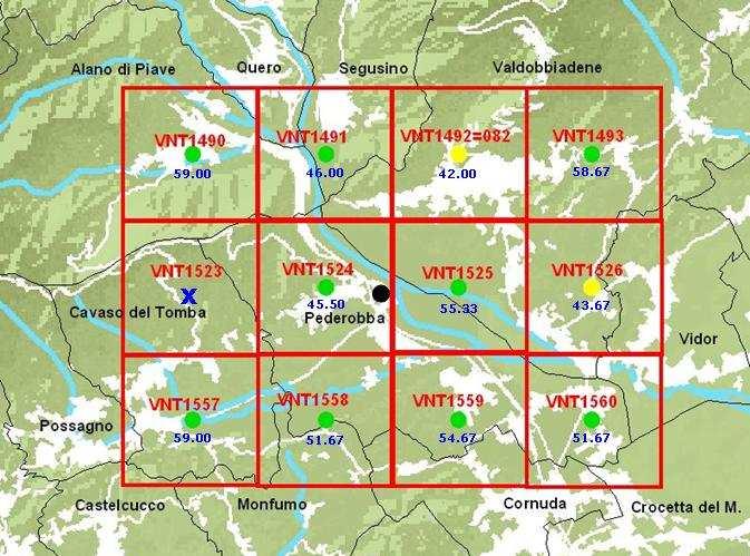 18 la fascia di colore rosso corrisponde a zone con valori di BL delle stazioni compresi tra 15 e 30, ossia a situazioni di alterazione media delle comunità licheniche.