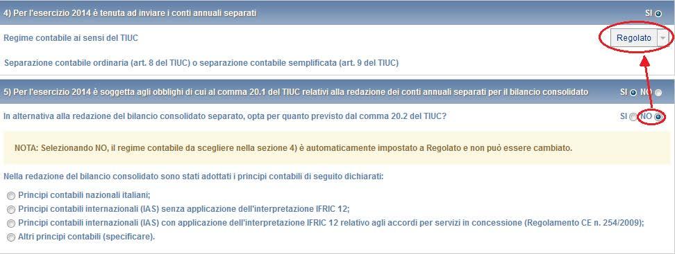 In seguito all invio definitivo della dichiarazione preliminare, accedendo di nuovo in visualizzazione, il sistema mostra il collegamento verso il sistema di unbundling contabile, come di seguito