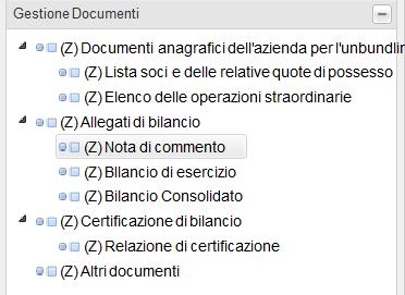 2) cliccando sul nome del documento desiderato, il sistema mostra la maschera di caricamento; 3) Attraverso