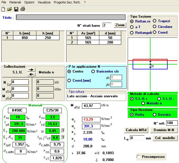 Taglio max V d = 88,65 knm Altezza utile sezione d= 200 mm Larghezza sezione b w = 850 mm Area armatura tesa A sl = 565,00 mm 2 Rapporto geometrico armatura l = 3,32E-03 k= 2,00 Sforzo assiale N ed =