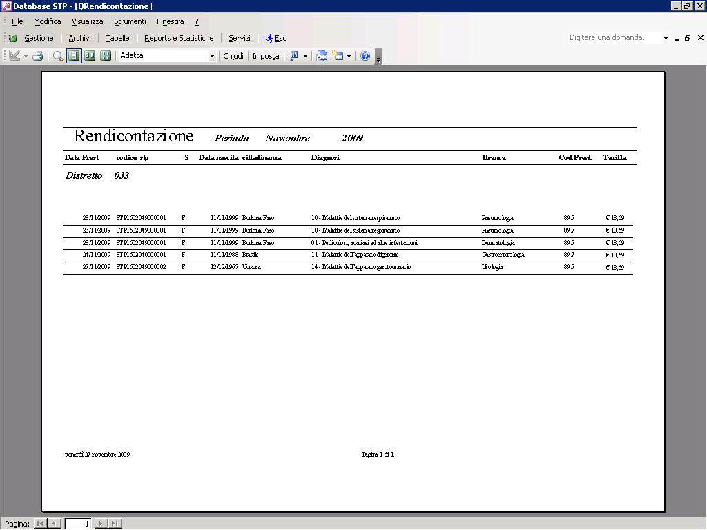 aprirà il tabulato da stampare dove le visite effettuate sono già tariffate con il codice 89.
