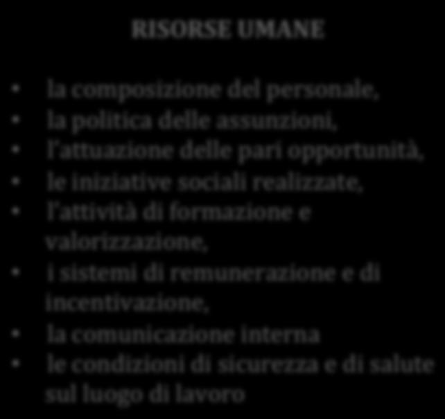 ESEMPI DI INDICATORI PER DIVERSI STAKEHOLDER RISORSE UMANE la composizione del personale, la politica delle assunzioni,