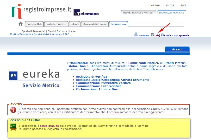 2 Supporti informativi Si fa presente che all interno del sito WebTelemaco per il Servizio Metrico è disponibile del materiale informativo. 2.1 Manualistica di supporto.