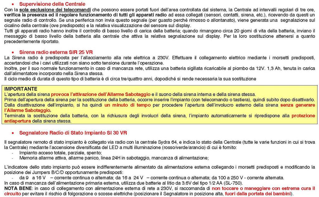 Sydra 64 Centrale di allarme via radio Freq.