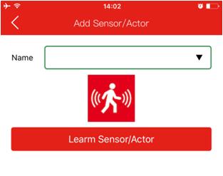 Cominciamo con il sensore di movimento selezionando il tipo corrispondente Motion sensor nella schermata dell'app. Dare un nome al sensore di movimento.