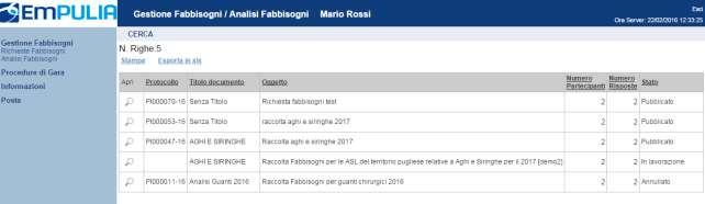 LINEE GUIDA PER GLI ENTI ADERENTI 33 Analisi Fabbisogni Per accedere alla funzione, fare click su Gestione Fabbisogni e quindi su Analisi Fabbisogni.