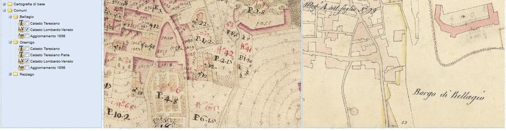 corrispondente pagina del geocatalogo. Figura 1. Visualizzazione di una mappa del Catasto Teresiano (a sinistra) e del Catasto Lombardo- Veneto (a destra) nel client per PC.