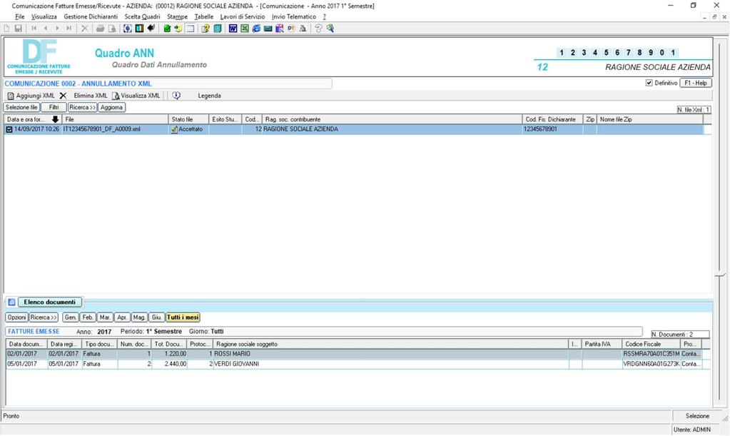 visualizzare il contenuto dei file XML e nella sezione Elenco