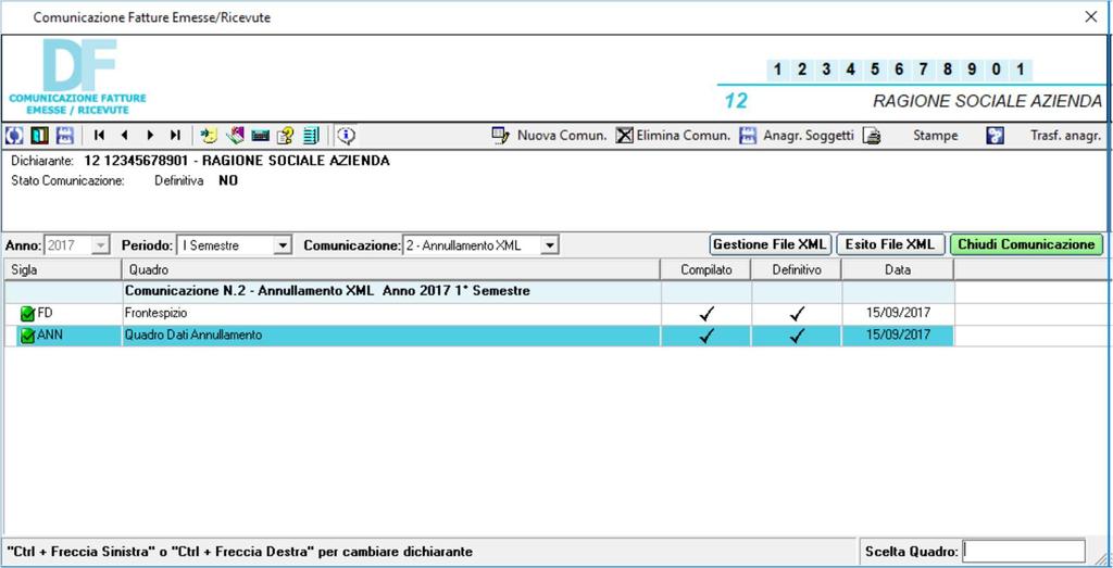 selezionando l opzione Reinvio file XML è possibile creare una nuova comunicazione per il reinvio di file XML già inviati ma scartati dall Agenzia delle Entrate; la gestione in esame è interna al