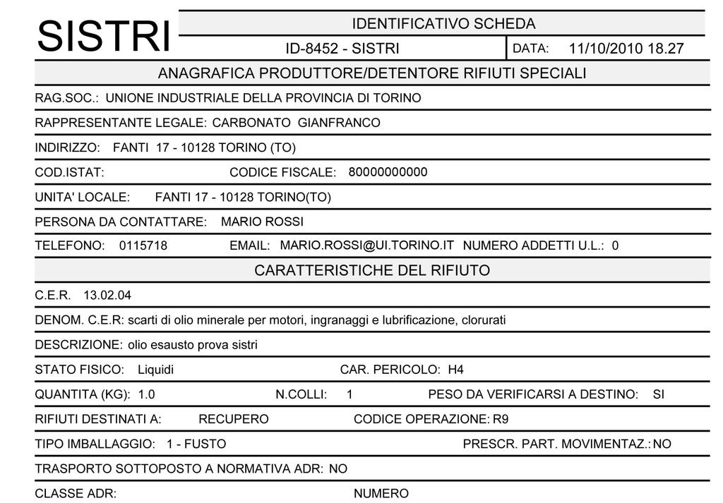 Scheda SISTRI