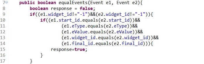 1) Se il valore del widget_id è diverso da -1 allora il confronto tra eventi può essere fatto normalmente e cioè confrontando rispettivamente i loro: start_id, etype, evalue, widget_id e final_id.