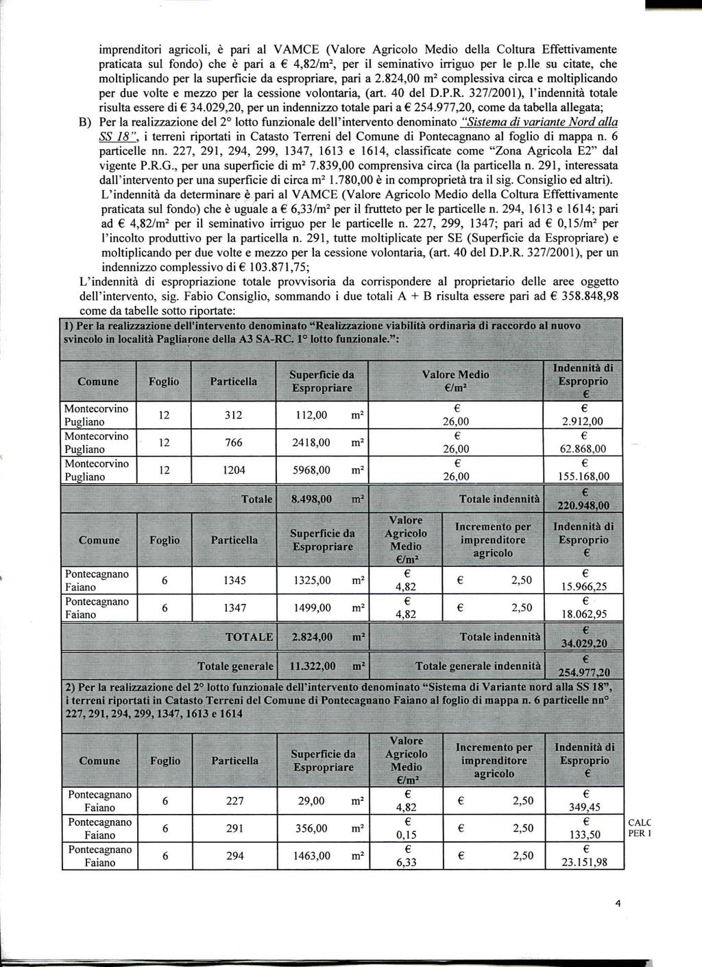 imprnditori agricoli, è pari ai VAMCE (Valor Agricolo Mdio dlla Coltura Effttivamnt praticata sul fondo) ch è pari a /m^, pr il sminativo irriguo pr l p.