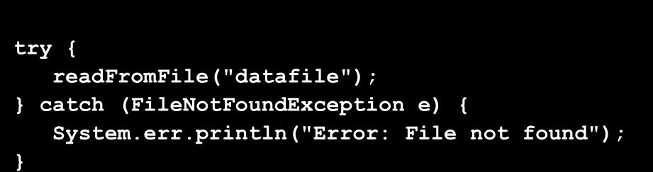 try/catch Questo è il codice che puo generare l eccezione (error conditions) istruzioni.