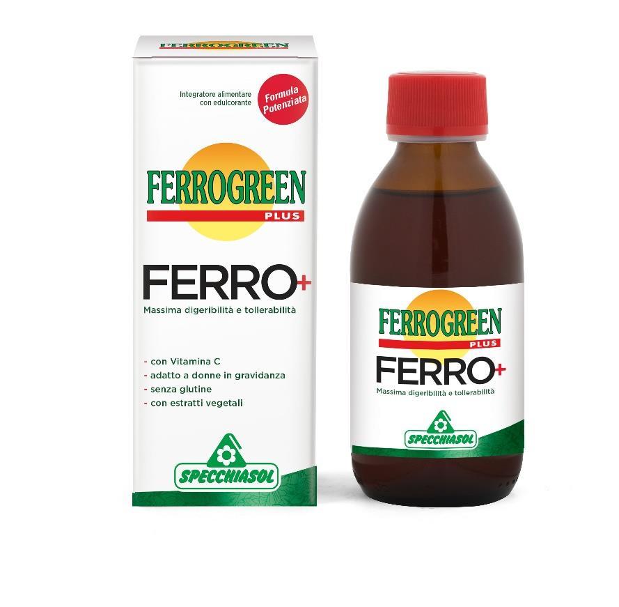 FERROGREEN PLUS: un associazione di ferro altamente biodisponibile, vitamine, estratti di piante, minerali e succhi di frutta e verdura per un trattamento naturale delle carenze di ferro.