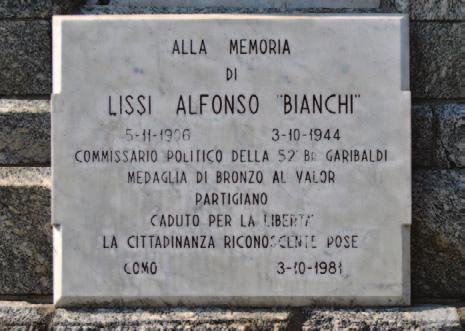 62 3 ottobre 1944 Alfonso Lissi 62 - Como, Rebbio, cimitero La lapide, montata sul monumento ai caduti di Rebbio, antistante al cimitero, e inaugurata nel 1981, è dedicata ad Alfonso Lissi,