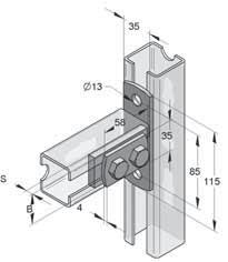 Acciaio Inox Base per mensola Dati tecnici: Tipo di binario: Profi lo-c 35 e 45 Materiale: Acciaio Inox Applicazione: Connessione di binario