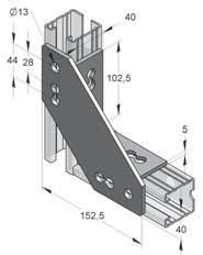 Binari e accessori 45 Nodo universale 02 Nodo universale Nodo universale K Dati tecnici: Tipo binario: Profi lo-c 45 Materiale: Acciaio Applicazione: Angolari di costruzione per binari Tipo