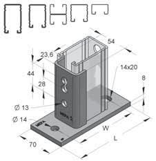 .. [mm] [mm] [mm] 26 45 60 75 52D 90D 120D 150D [kn] [kg/pz] [pz] Piastra di base 45/26-75 orizzontale 137 x 70 95 75 12,0 0,90 15 08120402 Piastra di base 45/26-52 verticale 137 x 70